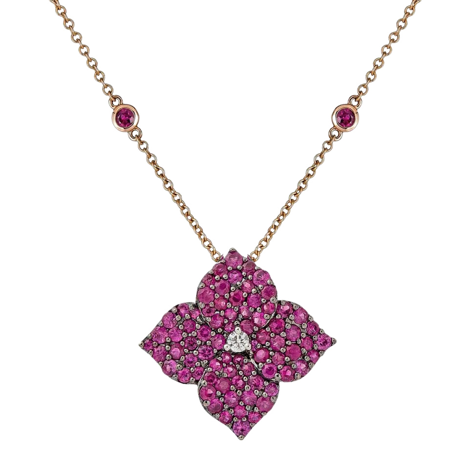 Rose Gold Fiore Large Flower Necklace - Pink Sapphire