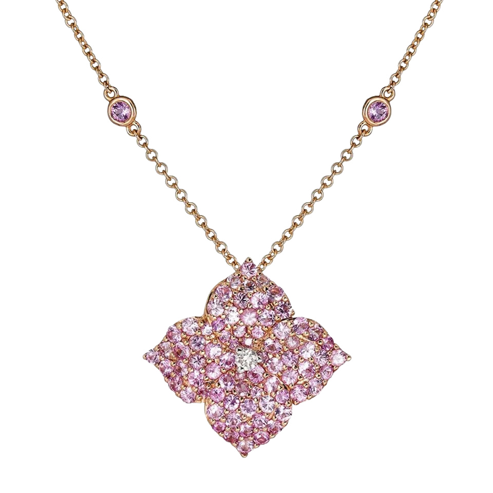 Rose Gold Fiore Large Flower Necklace - Pink Sapphire