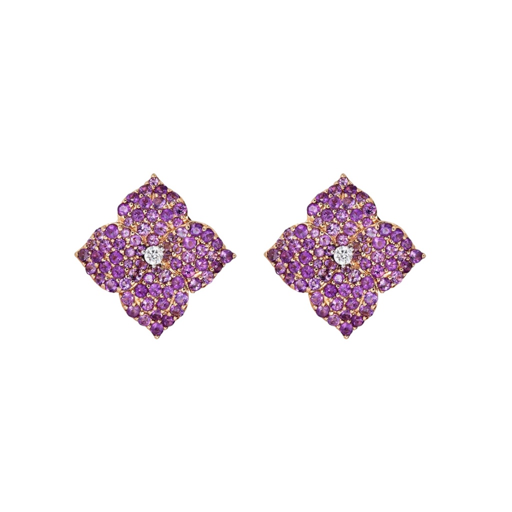 Rose Gold Fiore Small Flower Earrings - Amethyst