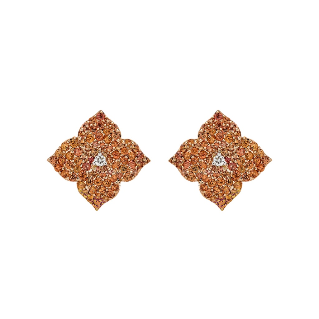 Rose Gold Fiore Small Flower Earrings - Orange Sapphire