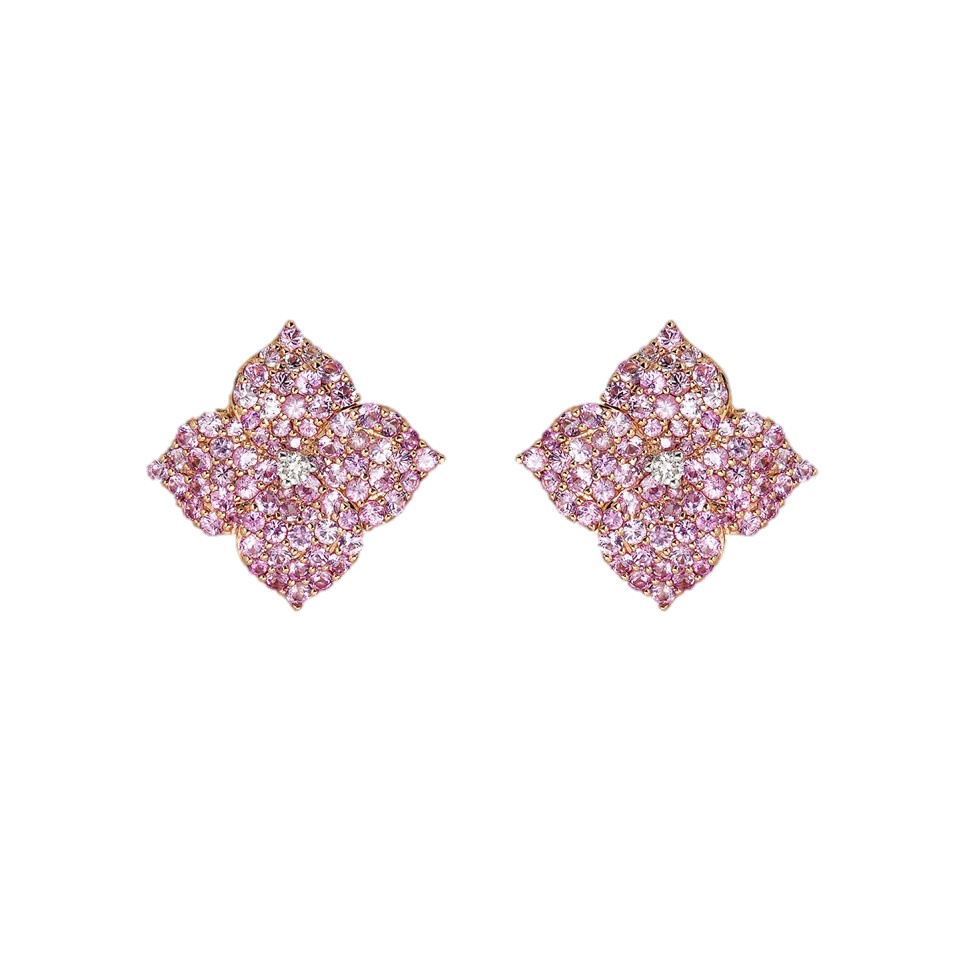 Rose Gold Fiore Small Flower Earrings - Pink Sapphire