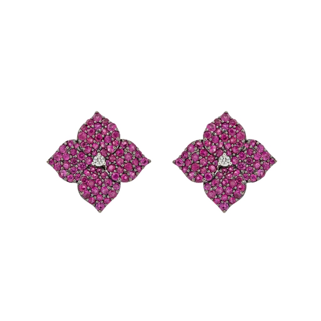 Rose Gold Fiore Small Flower Earrings - Pink Sapphire