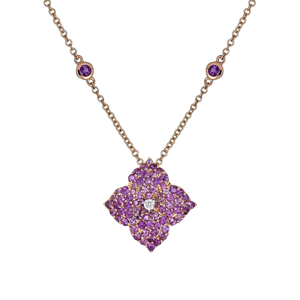Rose Gold Fiore Small Flower Necklace - Amethyst