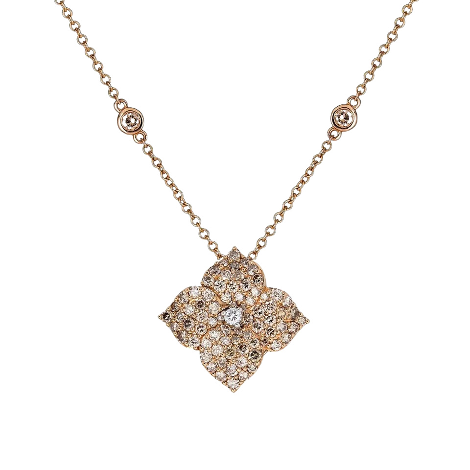 Rose Gold Fiore Small Flower Necklace - Champagne Diamond