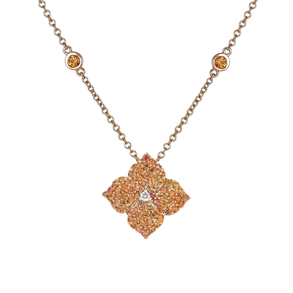 Rose Gold Fiore Small Flower Necklace - Orange Sapphire