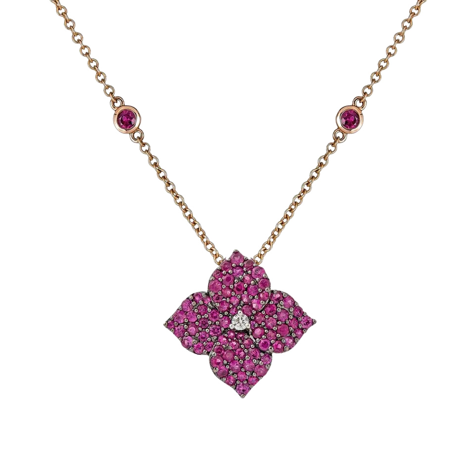 Rose Gold Fiore Small Flower Necklace - Pink Sapphire