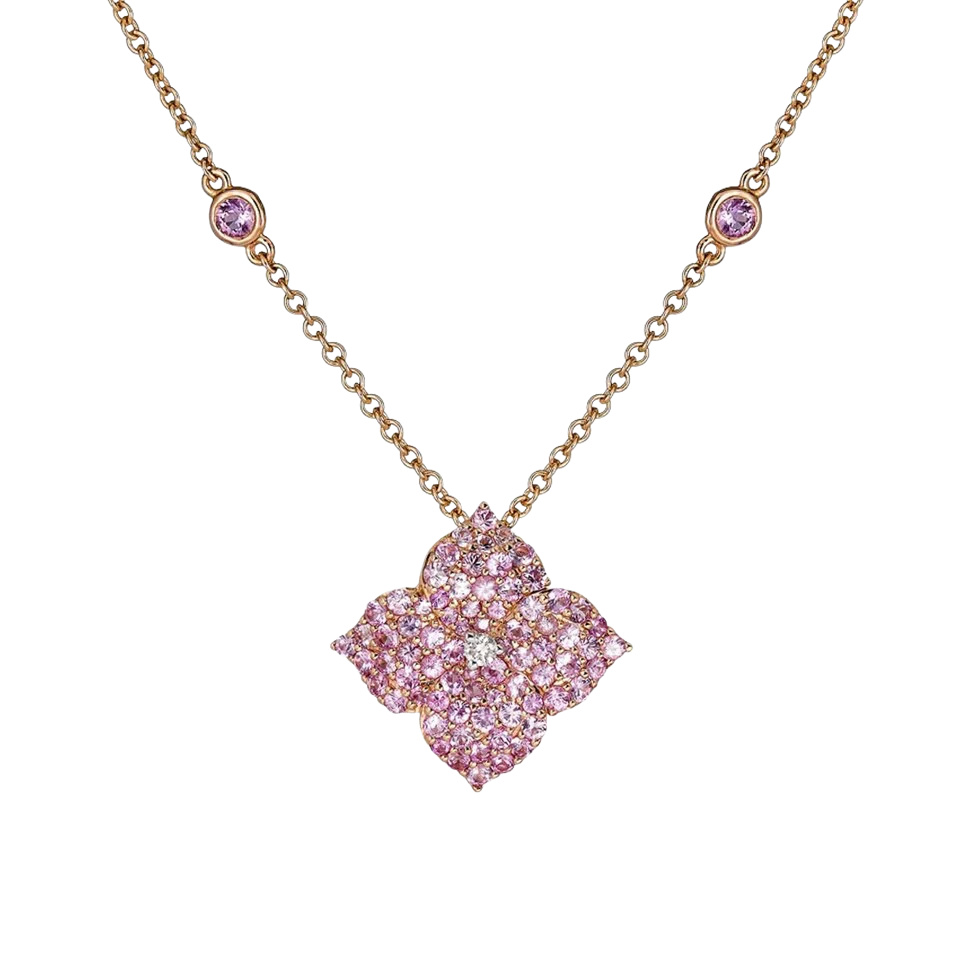 Rose Gold Fiore Small Flower Necklace - Pink Sapphire