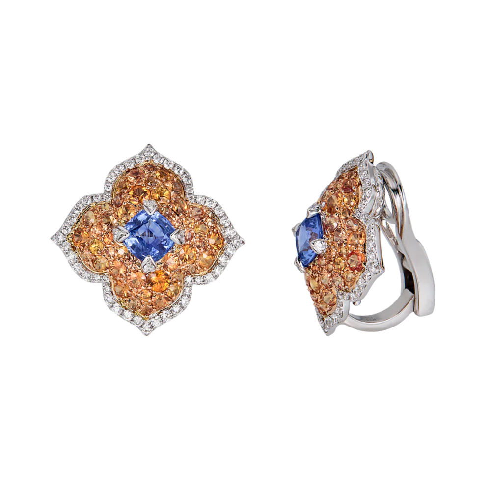 Rose Gold Pasha Stud Earrings - Orange Sapphire