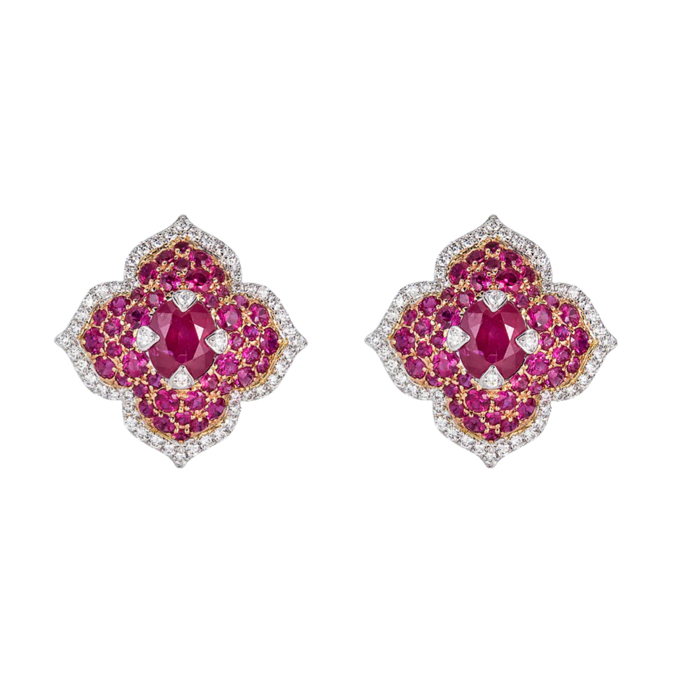 Rose Gold Pasha Stud Earrings - Ruby
