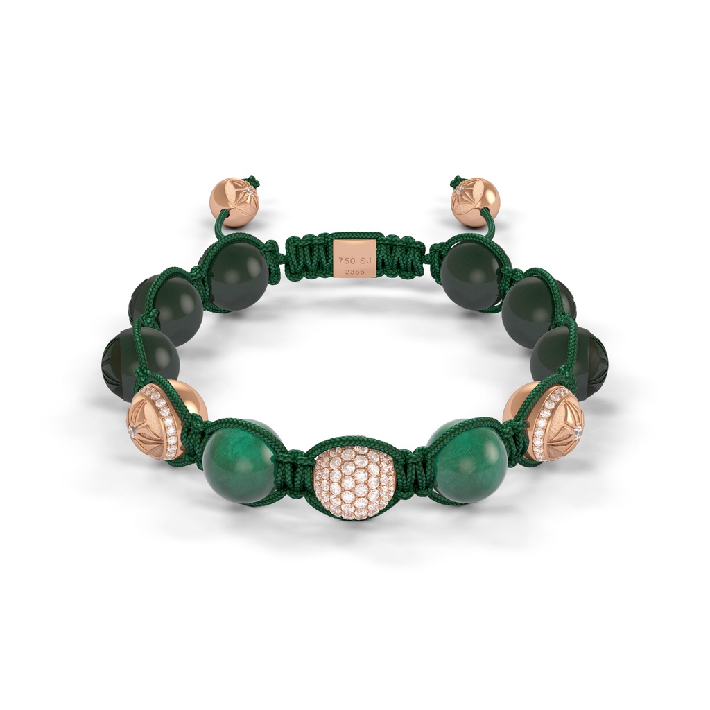 Shamballa Jewels Rose Gold Diamond & Emerald 10mm Braided Bead Bracelet
