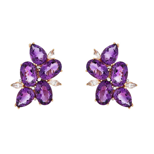 Rose Gold Pietra Cluster Earrings - Amethyst