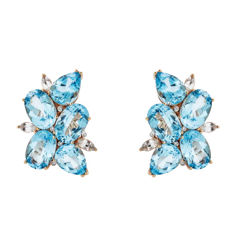 Rose Gold Pietra Cluster Earrings - Blue Topaz