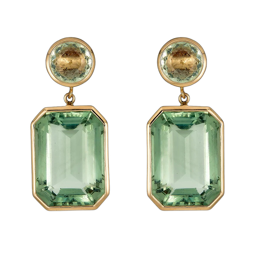 Rose Gold Pietra Drop Earrings - Green Amethyst
