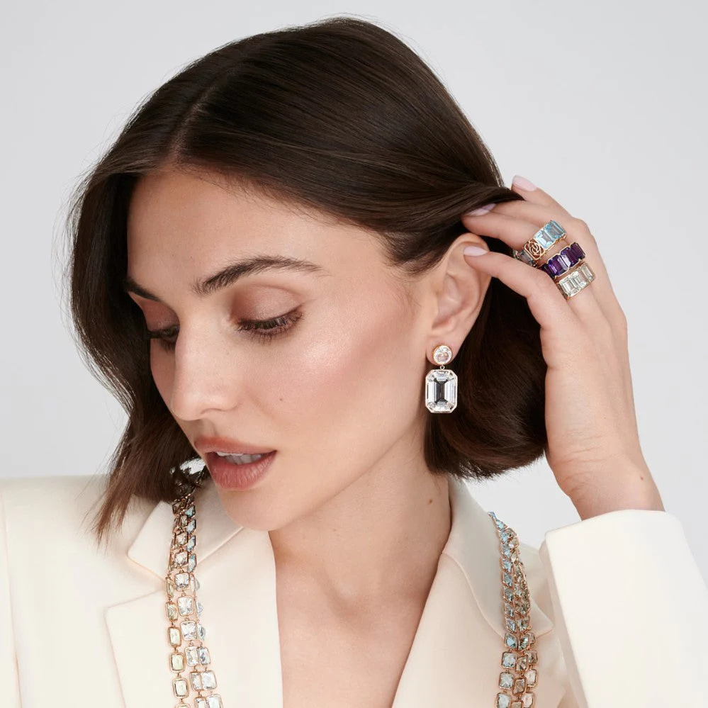 Rose Gold Pietra Drop Earrings - Smokey Quartz