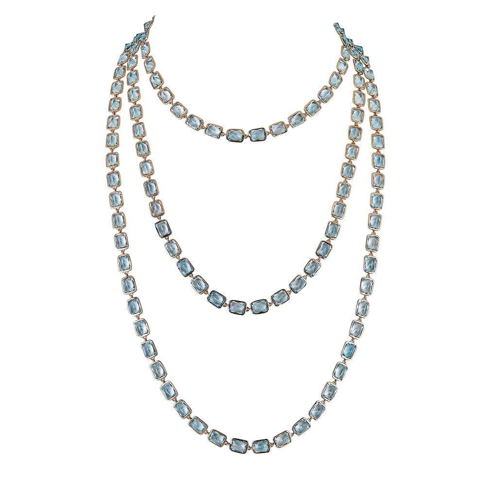 Rose Gold Pietra Emerald Cut Chain Necklace - Blue Topaz