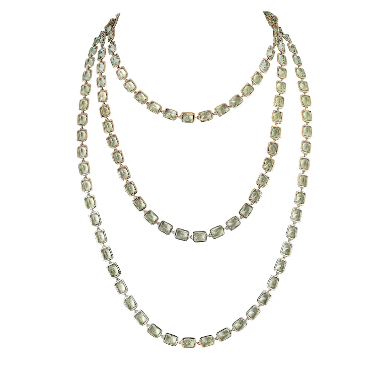 Rose Gold Pietra Emerald Cut Chain Necklace - Green Amethyst