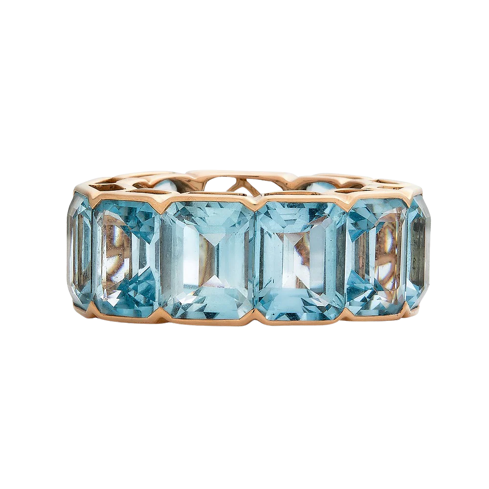 Rose Gold Pietra Emerald Cut Eternity Band - Blue Topaz