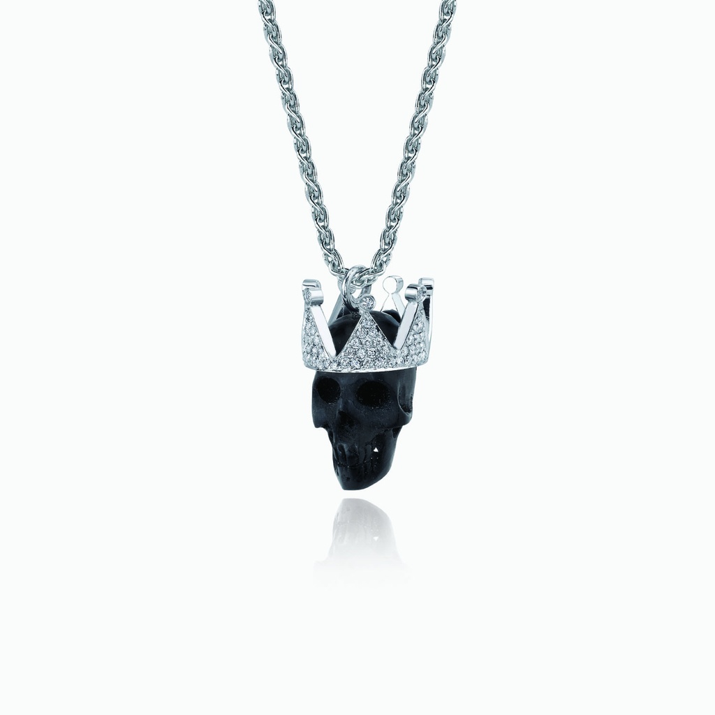 The Black Ivory Skull & Diamond Crown Pendant