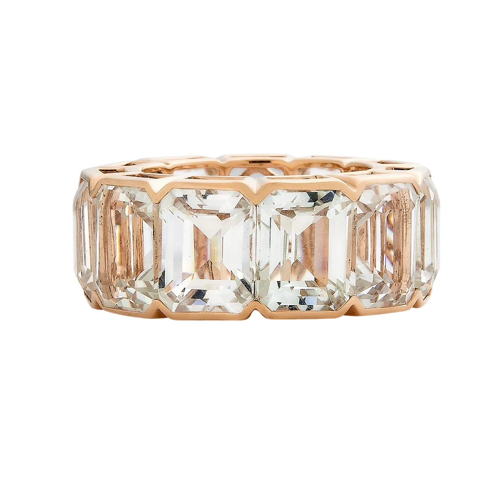 Rose Gold Pietra Emerald Cut Eternity Band - White Topaz