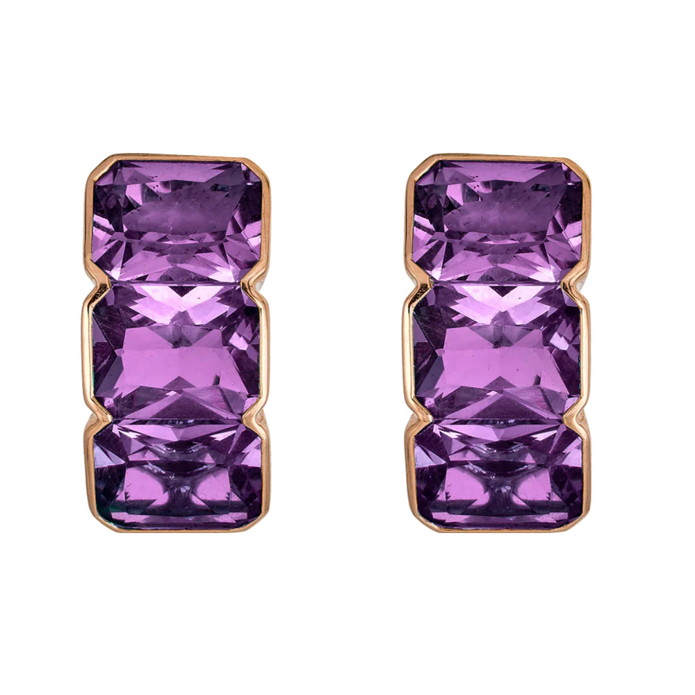 Rose Gold Pietra Huggie Earring - Amethyst