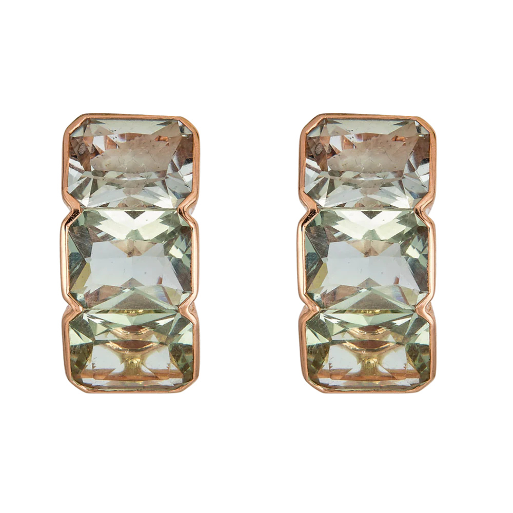 Rose Gold Pietra Huggie Earring - Green Amethyst