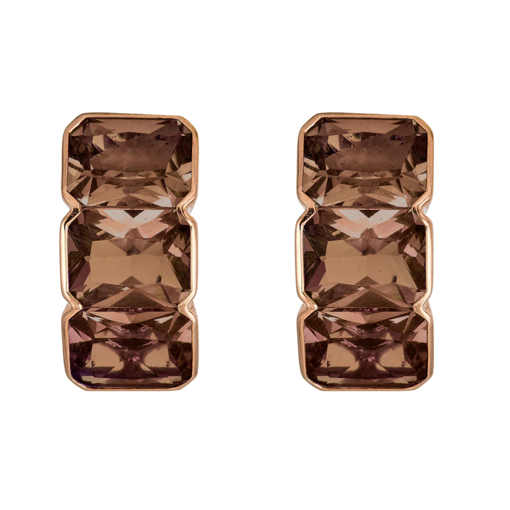 Rose Gold Pietra Huggie Earring - Smokey Quartz
