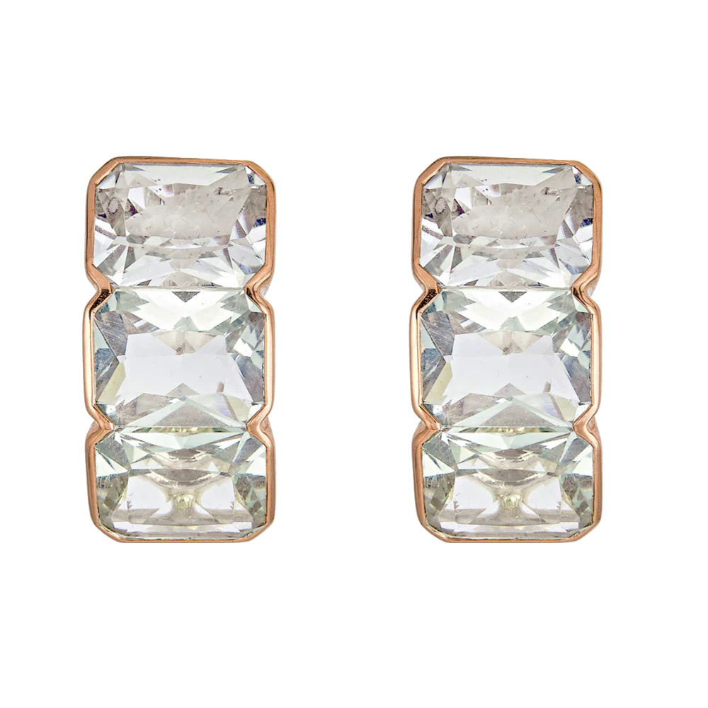 Rose Gold Pietra Huggie Earring - White Topaz