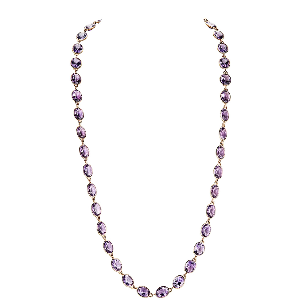 Rose Gold Pietra Oval Chain Necklace - Amethyst