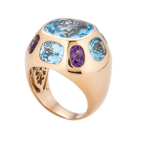 Rose Gold Pietra Ring - Blue Topaz