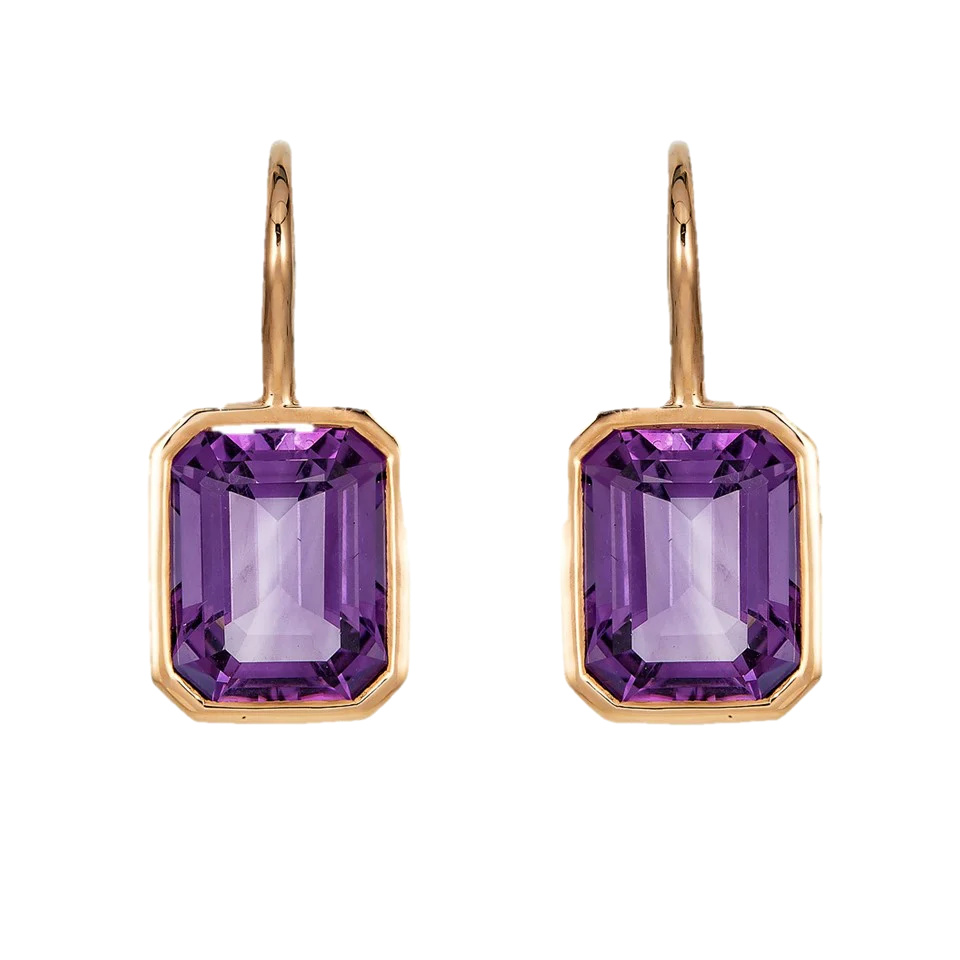Rose Gold Pietra Single Drop Earrings - Amethyst