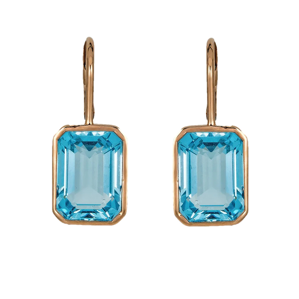 Rose Gold Pietra Single Drop Earrings - Blue Topaz