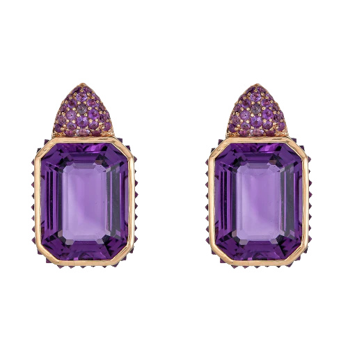 Rose Gold Pietra Small Reverse Set Earrings - Amethyst