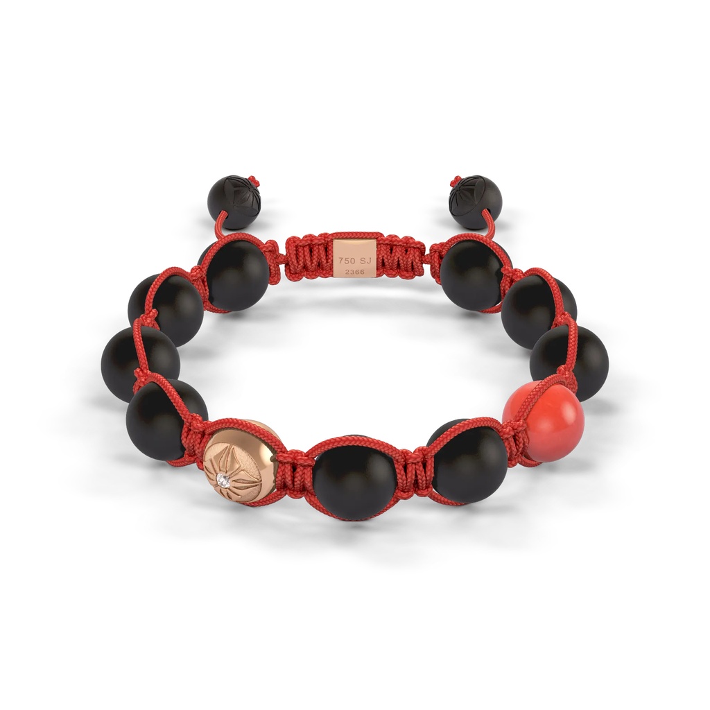 Shamballa Jewels Rose Gold Diamond & Coral 10mm Braided Bead Bracelet
