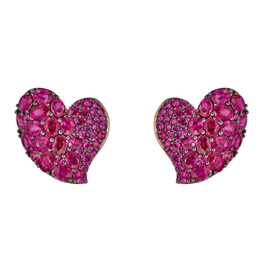 Rose Gold Wave Heart Medium Earring - Pink Sapphire