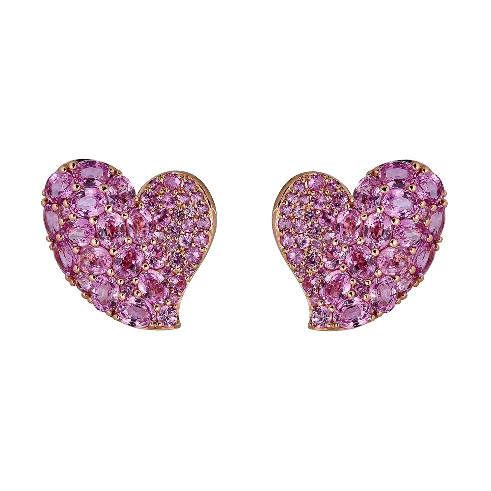Rose Gold Wave Heart Medium Earring - Pink Sapphire