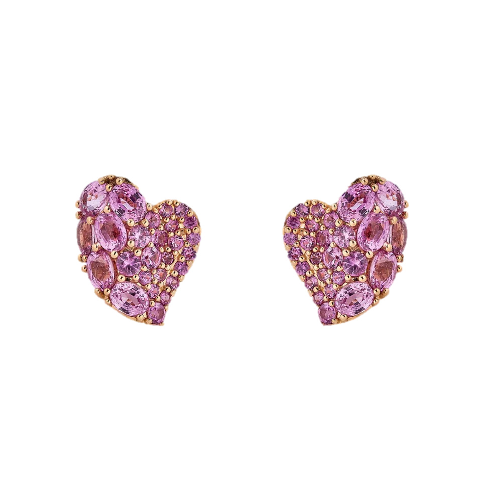 Rose Gold Wave Heart Small Earring - Pink Sapphire