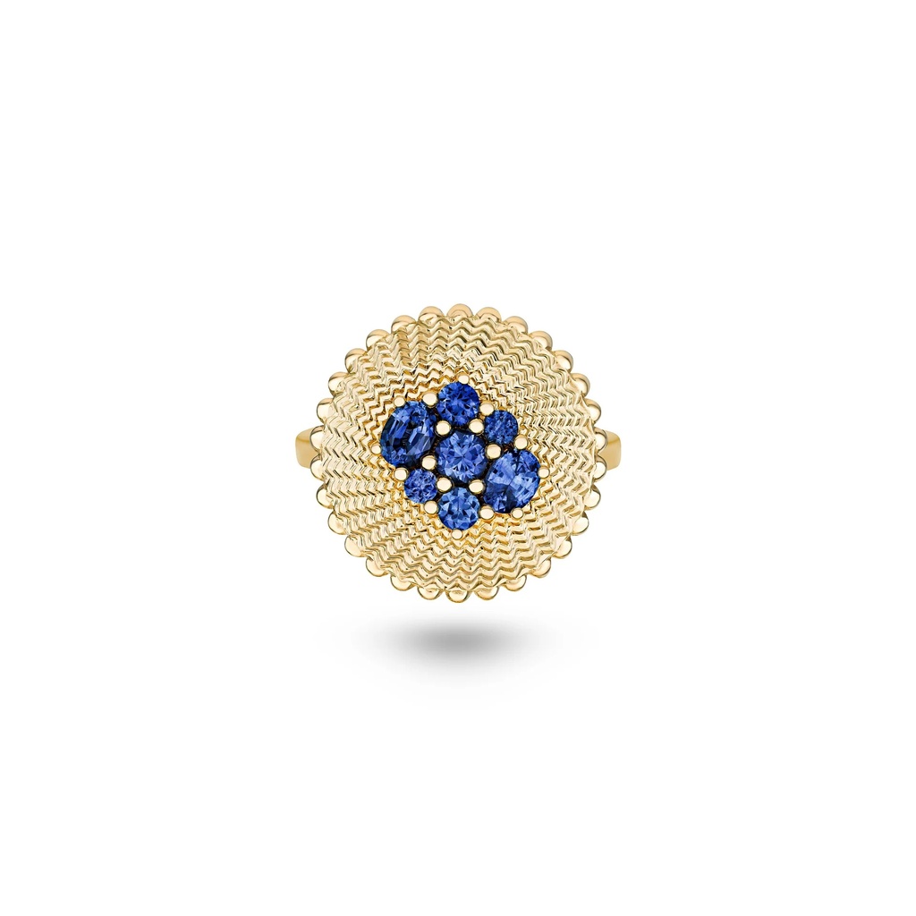 Seven Sisters Blue Sapphire Ring With Diamond On Shank