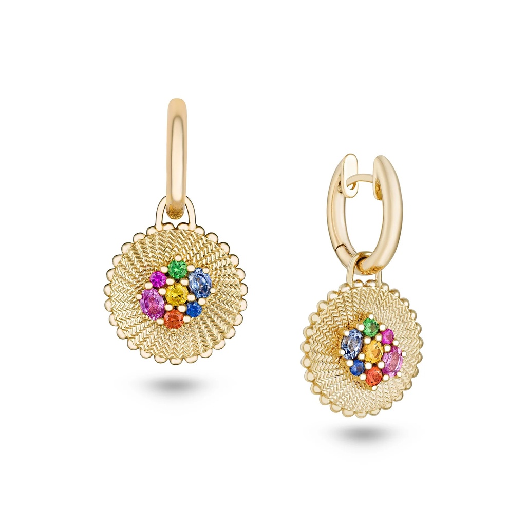 Seven Sisters Rainbow Earrings With Gold Hoops