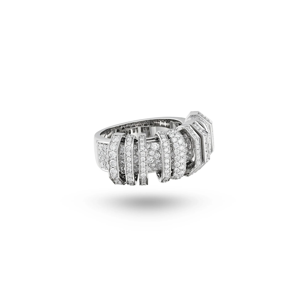 Small Akasha Ring With Pave On Band And Full Diamond Links