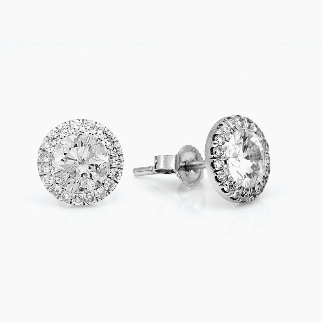 The White Diamond Halo Stud Earrings