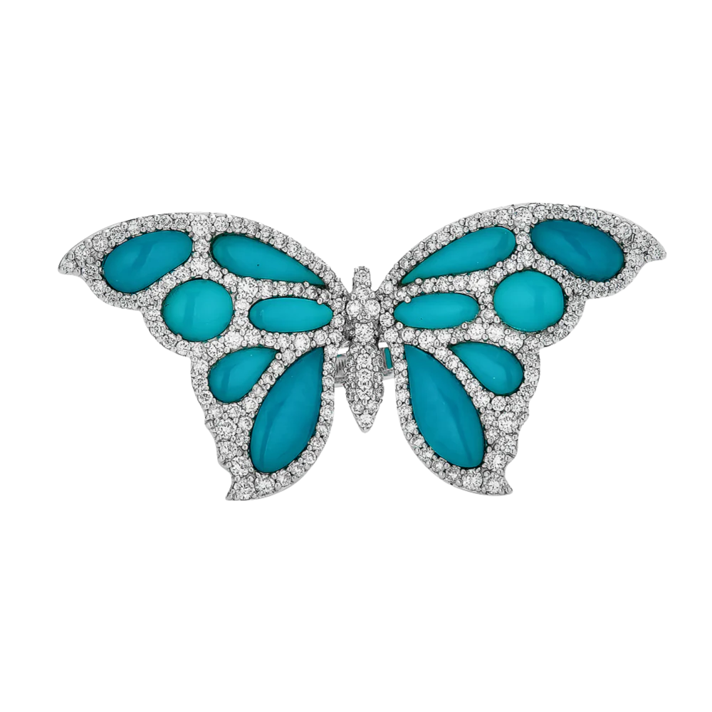 White Gold Capri Butterfly Ring - Turquoise