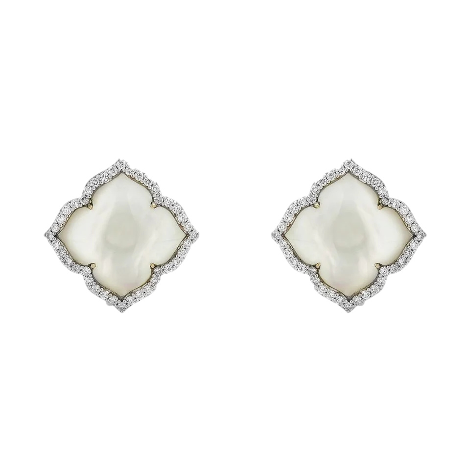 White Gold Capri Small Flower Earrings - Mother of Pearl