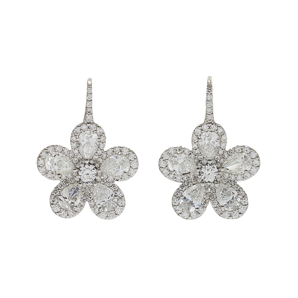 White Gold Classic Flower Drop Earrings
