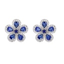 White Gold Classic Flower Earrings - Blue Sapphire