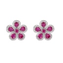 White Gold Classic Flower Earrings - Ruby
