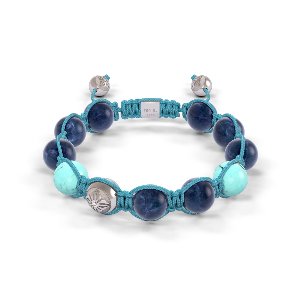 Shamballa Jewels White Gold Diamond Sapphire & Turquoise 10mm Braided Bead Bracelet