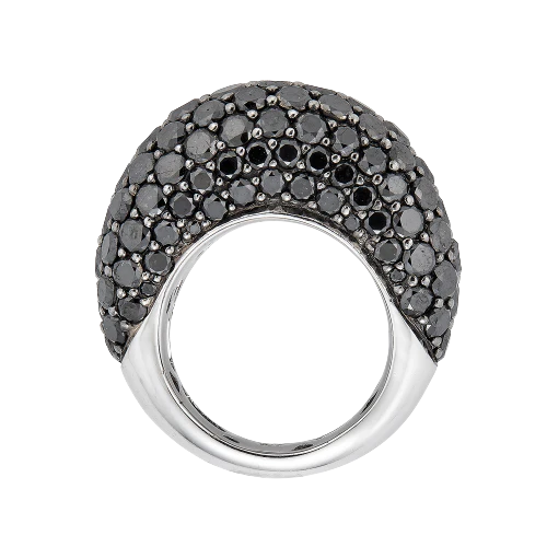 White Gold Dome Ring - Black Diamond