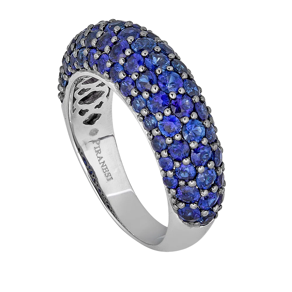 White Gold Dome Small Ring - Blue Sapphire