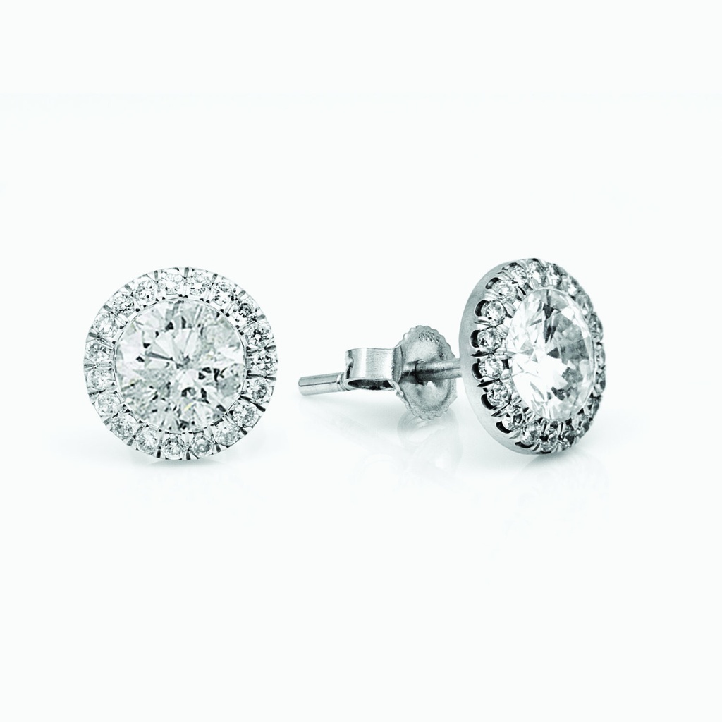 The White Diamond Halo Stud Earrings