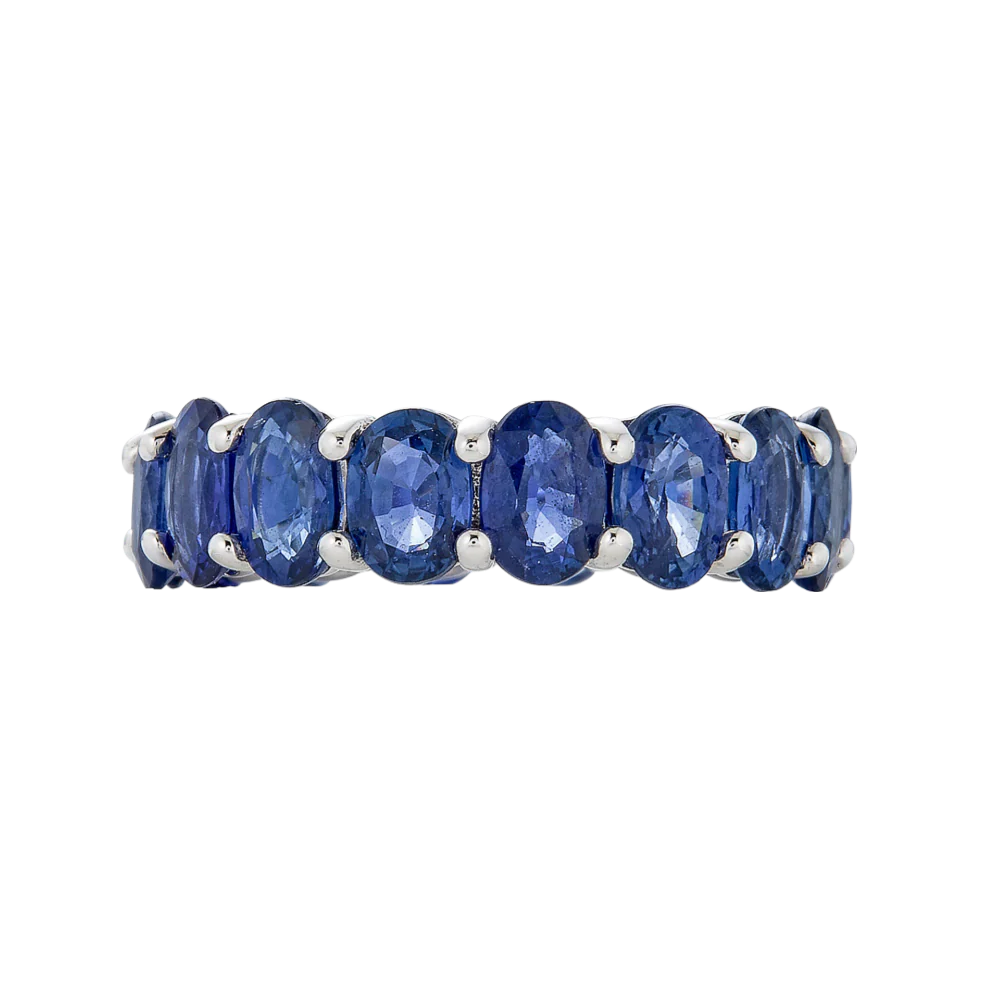 White Gold Eternity Oval Band - Blue Sapphire